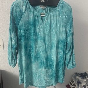 JM Collection Aqua Blouse with Embellishments